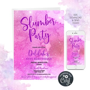 Slumber Party Invitation, Girl Birthday Invitation, Sleepover, Pajama ...