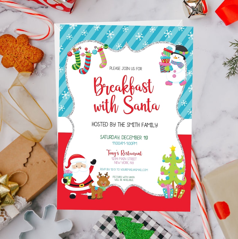 Breakfast With Santa Invitation Wording Editable Breakfast With Santa Invitation Template 5x7 | Etsy