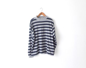 90s Striped Mock Turtleneck Shirt - XL