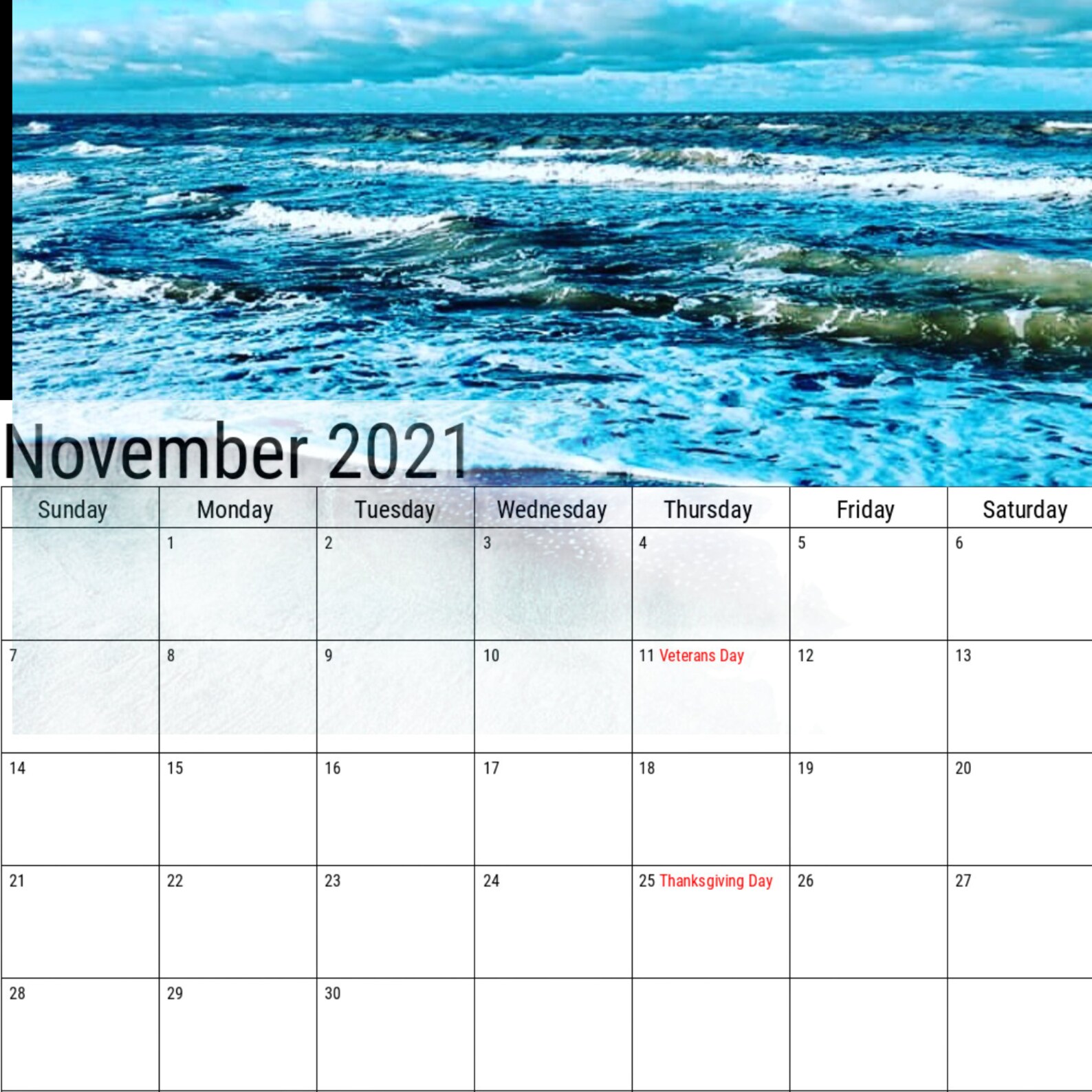 Instant Digital Download Beach Theme Calendar Etsy