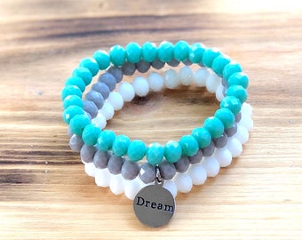 Dream Intent Bracelet- Custom Word Bracelet- Stacking Bracelets- Set of 3 -Custom Charm Bracelet- Personlized Jewelry - Word Jewelry