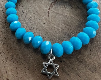 Silver Star of David-Jewish Star Bracelet- Custom Jewish Bracelet-Custom Charm Bracelet- Bat Mitzvah Gift- Jewish Jewerly- Magen David