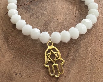 Hamsa Jewish Star Bracelet, Bat Mizvah Gift, Jewish Jewelry, Protection Bracelet, Spiritual Gift, Hamsa Hand, Custom Bracelet, Star of David