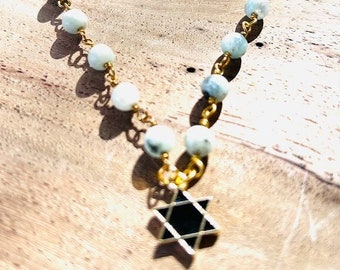 Black & Gold Star of David Necklace, Bat Mitzvah Gift, Customize Your Color Chain, Jewish Jewelry, Jewish Star Necklace, Modern Magen David