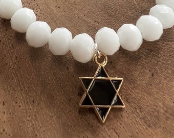 Gold & Black Jewish Star Bracelet-Custom Jewish Bracelet-Star of David-Custom Charm Bracelet-Bat Mitzvah Gift-Jewish Jewerly- Magen David