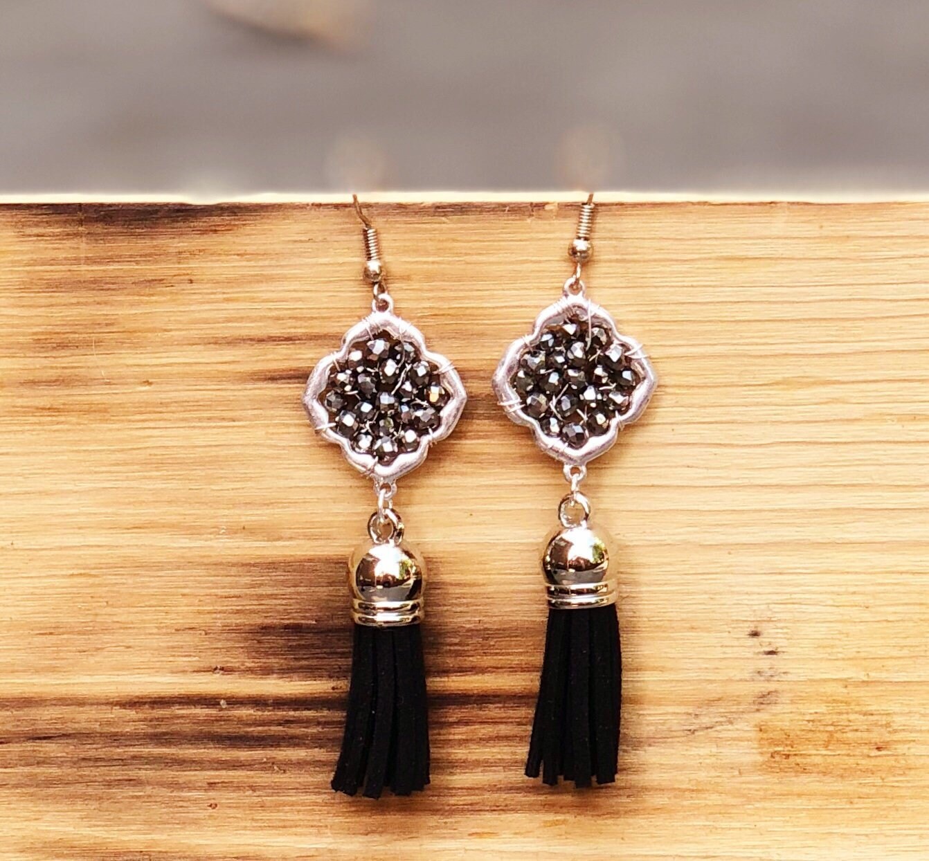 black and silver tassel earrings
