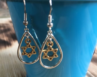 Star of David Earrings | Silver and Gold Jewish Star Earrings | Bat Mitzvah Gift | Jewish Jewelry| Sterling Silver Earring Hooks