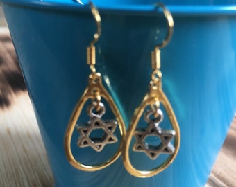 Star of David Earrings |  Gold and Silver Jewish Star Earrings | Bat Mitzvah Gift | Jewish Jewelry| Sterling Silver Earring Hooks
