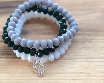 Hamsa Jewish Star Charm Bracelet- Stacking Bracelets- Set of 3 -Personlized Jewelry- Yoga Jewerly- Hamsa Bracelet- Yoga Bracelet-Jewish Star