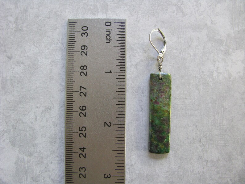 Hypoallergenic Stainless Steel Lever Back Ear Wire Ruby Fuchsite Stone Rectangle Slab Titanium Wire Wrapped Earrings Long
