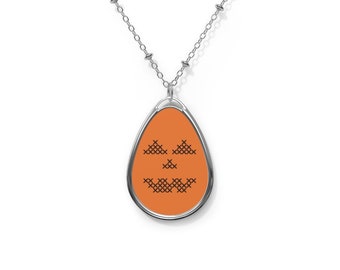 Jack-o'-lantern Cross Stitch Necklace