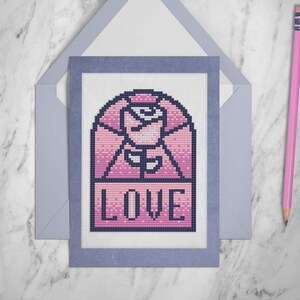 Rose for Love Stained Glass Cross Stitch Pattern