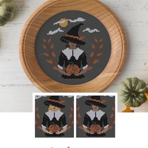 Puritan Witch Cross Stitch Pattern