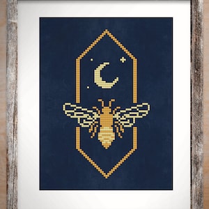 Bee by the Moon Cross Stitch Pattern