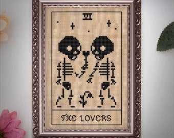 Primitive The Lovers Tarot Card Cross Stitch Pattern