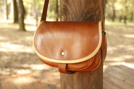 Vintage Leather Crossbody Bag, Brown Leather Messe