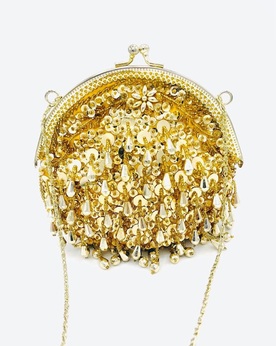 1960’s Vintage Gold Sequins & Teardrop Beads Cross