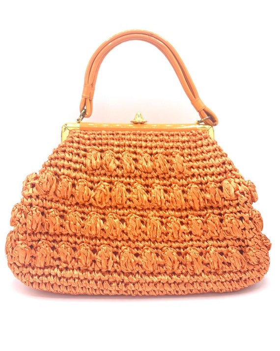 1960’s Orange Raffia Straw Top Handle Bag