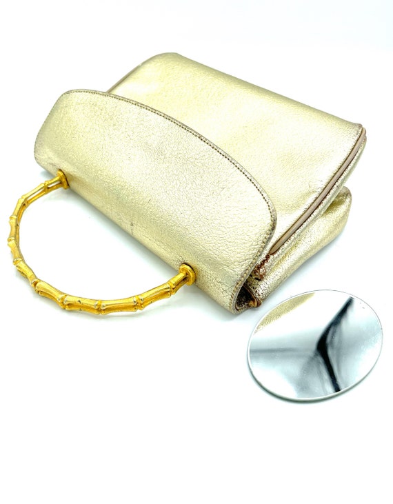 1960’s Vintage MINI Metallic Purse with Gold Bamb… - image 3