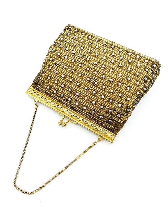 1950’s Vintage Gold Rhinestone Evening Purse with… - image 2