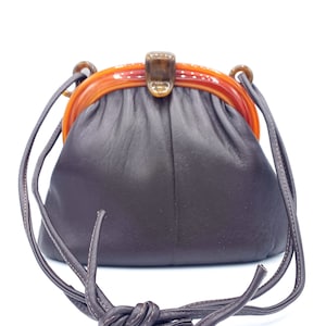 1970’s Vintage Leather Shoulder Bag with Tortoise Lucite
