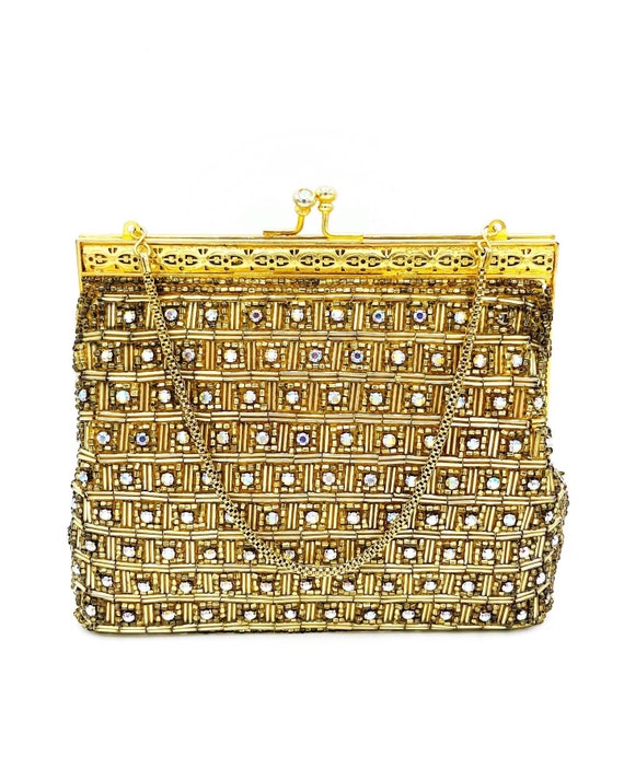 1950’s Vintage Gold Rhinestone Evening Purse with… - image 1