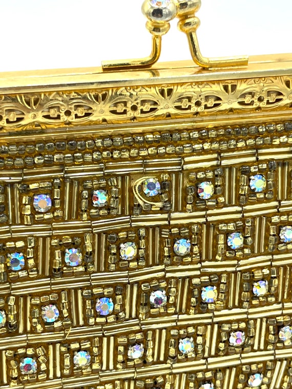 1950’s Vintage Gold Rhinestone Evening Purse with… - image 4