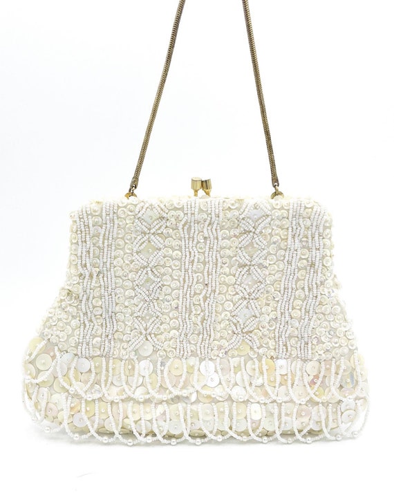 1980’s Ivory Beaded and Sequined Art Deco Purse