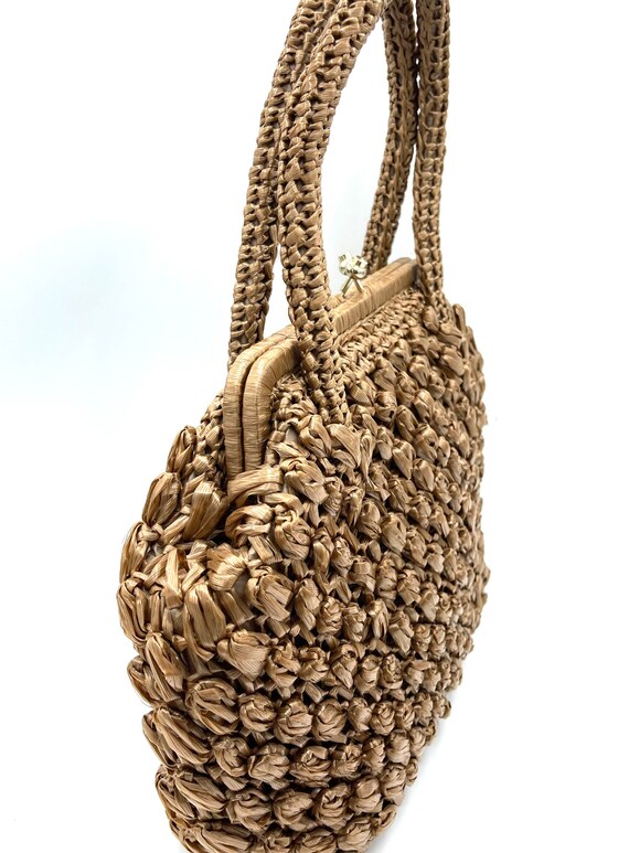 1960’s Brown Raffia Straw Top Handle Bag made in Japan Gem