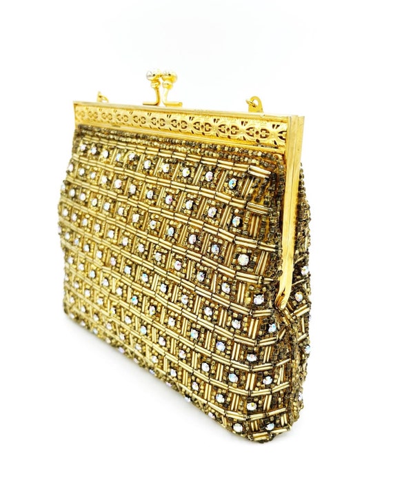 1950’s Vintage Gold Rhinestone Evening Purse with… - image 6