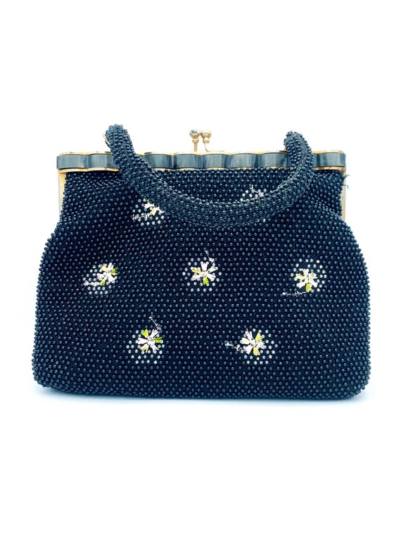 1950’s Beaded Flowers Black Purse