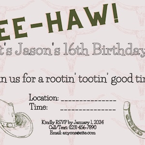 Printable Western Birthday Party Invitation for Cowboys and Cowgirls, fully Customizable Digital Party Invite