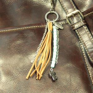 Purse Charm with Leather, Stone, and Charms (FS58)