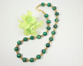 Beaded Necklace in Green and Gold (N186)