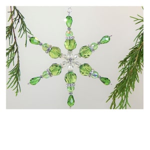 Green & Silver Beaded Snowflake Christmas Ornament (S1)