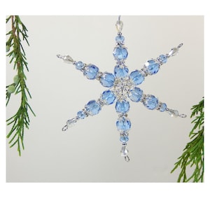 Blue and Silver Beaded Crystal Snowflake Christmas Ornament (S5)