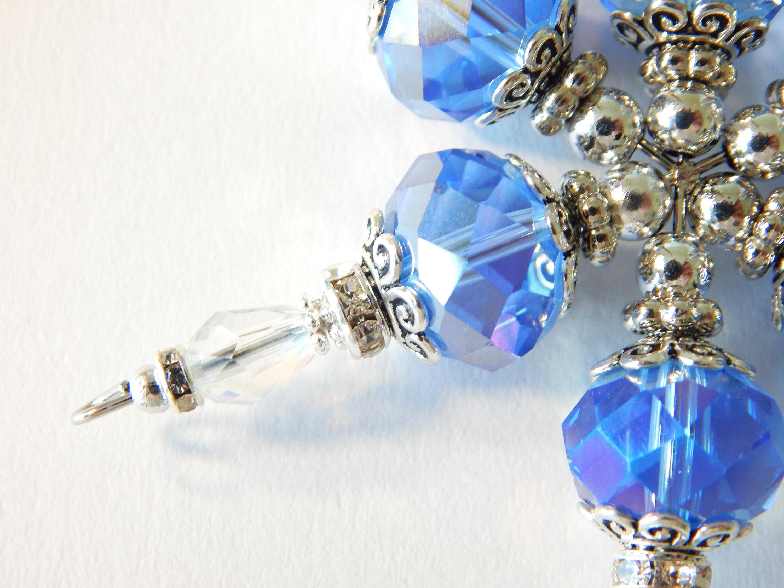 Snowflake Christmas Ornament Blue Crystal and Silver (S80) - Etsy