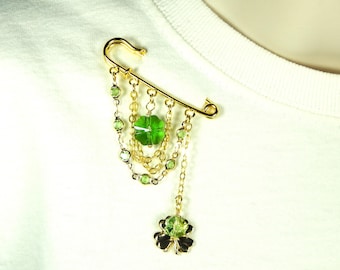 Brooch St. Patrick's Green Crystal Dangle Brooch (FS43)