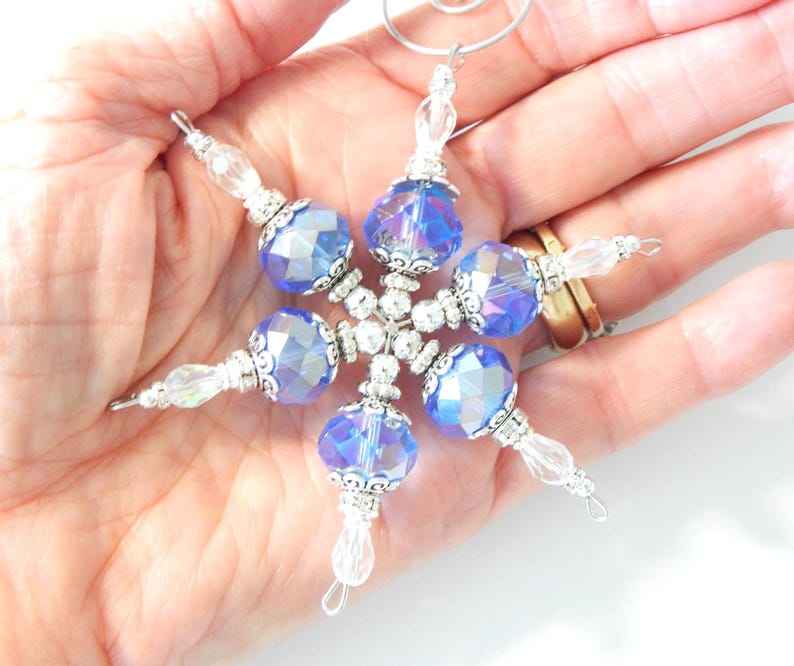 Snowflake Christmas Ornament Blue Crystal and Silver (S80) - Etsy