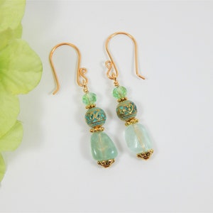 Green and Gold Fluorite Earrings (E279)