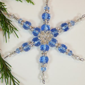 Blue and Silver Beaded Crystal Snowflake Christmas Ornament (S5) - Etsy