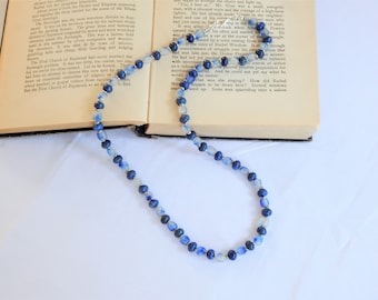 Frosted Glass and Lapis Beaded Necklace (N11)