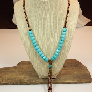 Turquoise and Antique Gold Tassel Necklace (N193)