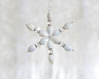 White and Crystal Snowflake Christmas Ornament (S66)