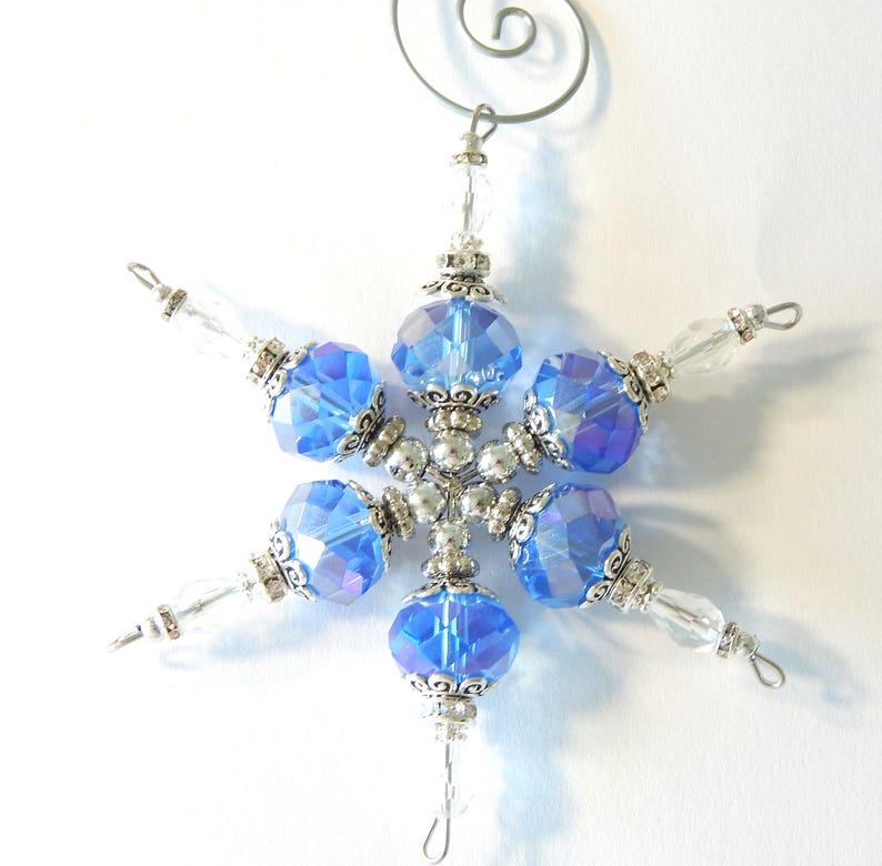 Snowflake Christmas Ornament Blue Crystal and Silver (S80) - Etsy