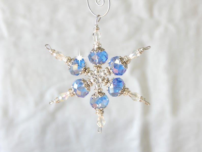 Snowflake Christmas Ornament Blue Crystal and Silver (S80) - Etsy