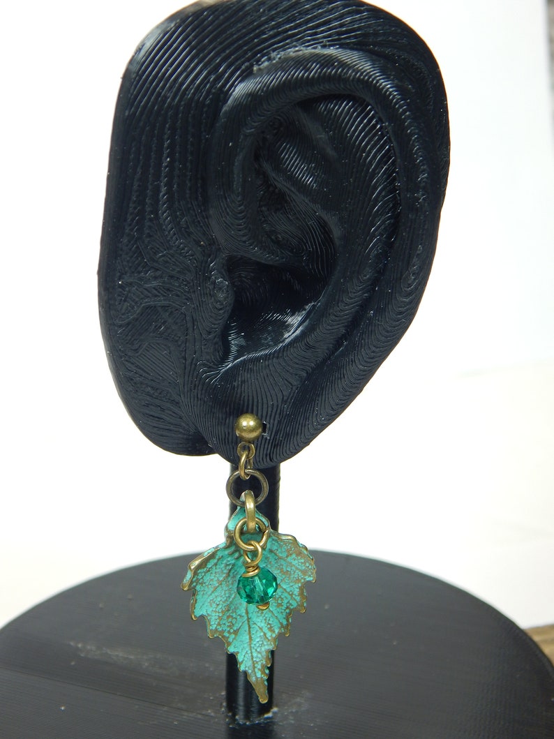 Aqua Leaf Charm and Crystal Earrings E176