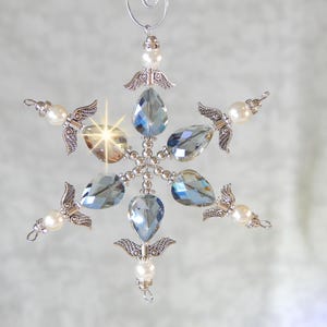 Blue and Crystal Angel Snowflake Christmas Ornament (S39)