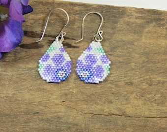 Purple and White Seed Bead Summer Earrings (E186)