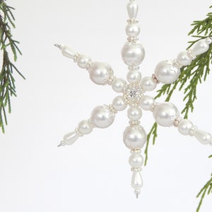 Pearl and Silver Snowflake Christmas Ornament (S4)